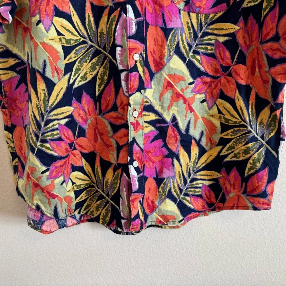 J.crew Classic Short-sleeve 100% linen shirt in tropical print Hawaii beach